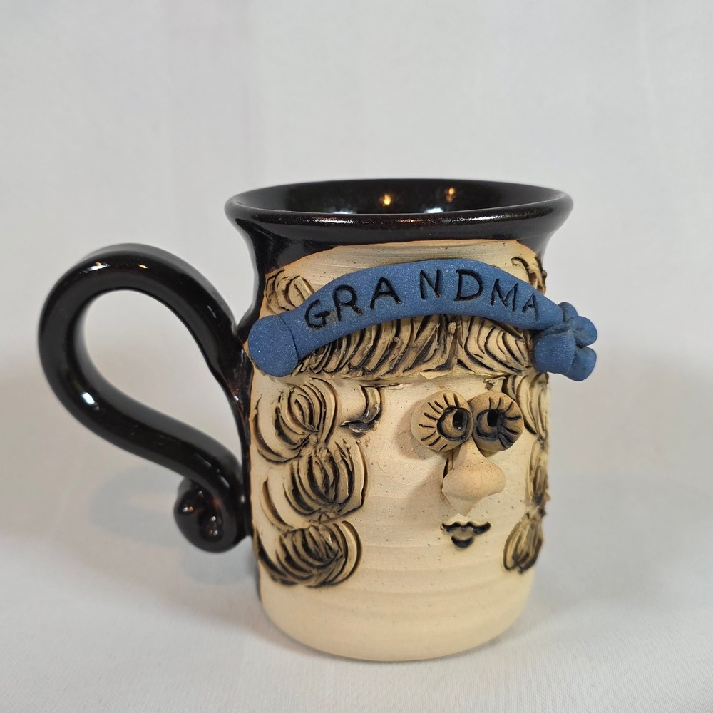Bradford Studio Pottery Grandma Face Mug Whimsical Folk Art 3D Handcrafted Brown